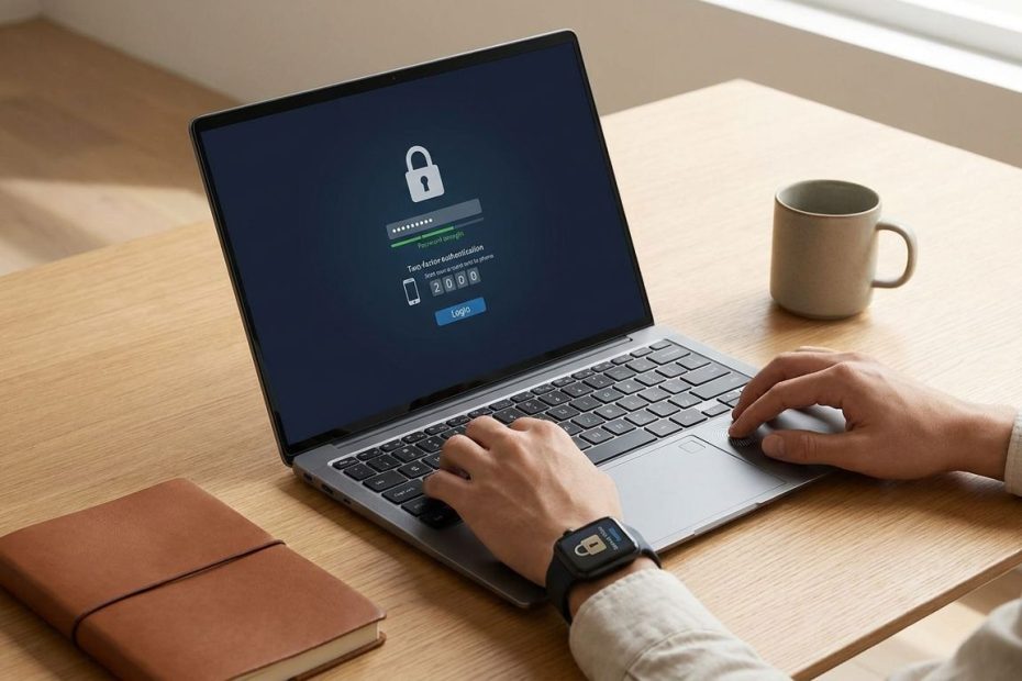 Student securing an academic account on a laptop with a multi-factor authentication prompt